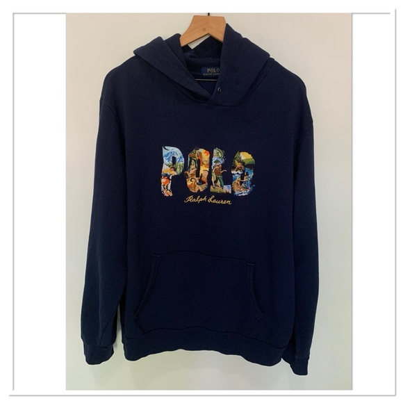 Polo Ralph Lauren Travel Polo Hoodie Sweatshirt Embroidered Polo Front Blue XL - Picture 3 of 11